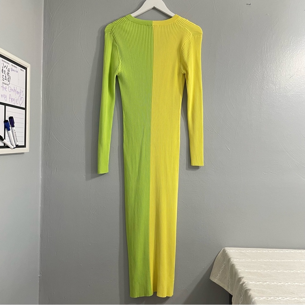 Staud Shoko Colorblocked Midi Dress in Multicolor lime ribbed knit maximalist - Picture 7 of 11